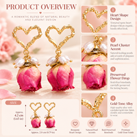 Boucles d'oreilles pendantes romantiques en forme de cœur avec perle et rose éternelle, en laiton plaqué argent et alliage de zinc, motif floral, pour femme, vente en gros