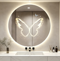 Miroir mural LED avec motif de papillon caché encadré, imprimé UV, écran tactile HD rétroéclairé pour la salle de bain, l'hôtel, le salon, la décoration