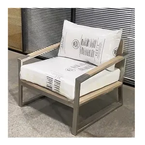 Luxury Outdoor Furniture Solid Teak Wood Aluminum Lounge Chair With Ottoman Garden Sofa Set