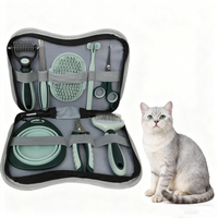 Kit de toilettage portable 8-en-1 pour animaux de compagnie (chats et chiens) avec ciseaux, peignes et brosses en fer, plastique et TPR