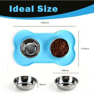 Comederos para Perros, 2 Tazones de Acero Inoxidable con Tapete de Silicona Antideslizante para Perros Pequeños y Medianos, Plato para Comida y Agua - Product Image 5