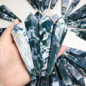 Vente en gros de baguette à pointe en cristal naturel pierre précieuse mousse agate duzy <span class=keywords><strong>pendule</strong></span> pour la décoration - Product Image 6