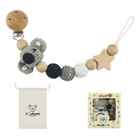 Chaîne de sucette en bois DIY pour bébé, motif animal de dessin animé, attache de sucette apaisante unisexe