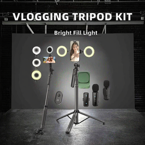 Kit de vlogging <span class=keywords><strong>pour</strong></span> iPhone/Android, trépied en alliage d'aluminium de 71 pouces, lumière d'appoint, microphone sans fil, télécommande, rotation à 360 degrés - Product Image 2