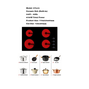 Table de cuisson électrique 4 brûleurs haute puissance 6700W, 240V 60Hz, plaque <span class=keywords><strong>vitrocéramique</strong></span> radiante standard US avec commande par bouton - Product Image 3