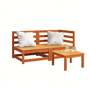Solid Pine <b>Wood</b> 2 Seater Modular Garden <b>Sofa</b> Outdoor Furniture Rustic Design Brown - Product Image 1