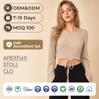 Crop top personnalisé pour femme, style Y2K, pull en tricot à col rond avec cordon de serrage