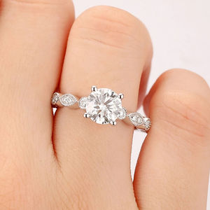 1.5ct 925 Sterling Sliver <b>Dainty</b> Jewelry Engagement <b>Ring</b> Round Cut Halo Moissanite Diamond <b>Rings</b> Wedding <b>Ring</b> - Product Image 3