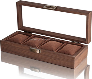 Caja de Madera para Reloj con Almohadillas y Ventana de Vidrio Transparente, Tamaño OEM, Madera Maciza, <span class=keywords><strong>Color</strong></span> <span class=keywords><strong>Barniz</strong></span> Marrón de Lujo - Product Image 2