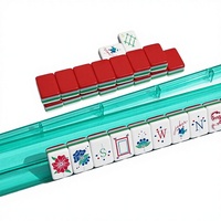 Ensemble de Mahjong Américain Rouge de Noël 128 Pièces, Tuiles Acryliques Sculptées à 4 Couches, Cadeau de Luxe pour Adultes pour les Fêtes