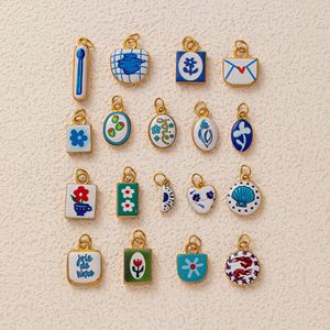 Ciondoli con effetto ceramica 18K oro acciaio inossidabile fiori ovali stampa vita marina ciondoli - Product Image 4