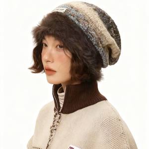 Bonnet unisexe en tricot polaire style bohème coréen, 100 % polyester, tissu courant, pour adulte, tour de tête 54-56 cm - Product Image 1