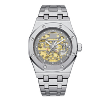 Montre squelette pour homme en acier inoxydable de haute qualité, automatique, luxe, logo personnalisé en usine, mécanique