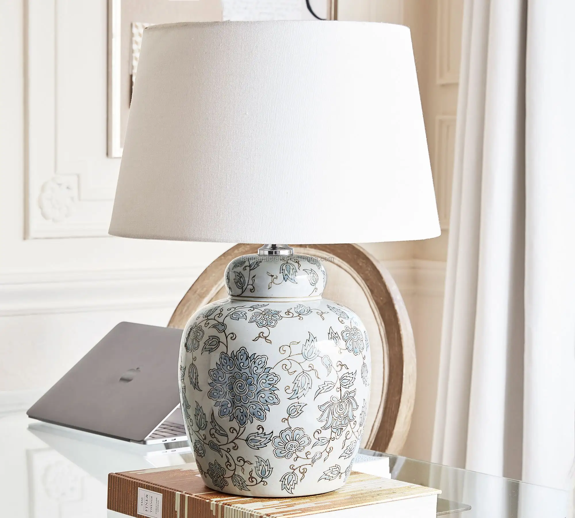 handmade ceramic table lamps with a hand painted Dark Blue finish