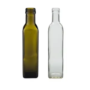 Fabricant Personnalisé 250ml 500ml 750ml Bouteille en verre pour huile d'olive verte foncée carrée ronde Bouteille d'huile d'olive de cuisine en verre