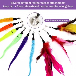 <b>Cat</b> Teaser Toy With Replaceable Feather Head Extendable Rod <b>Plush</b> Interactive Pet Play Set For <b>Cats</b> - Product Image 3
