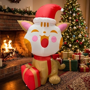 Décoration de Noël gonflable en forme de boîte cadeau de 1,8 mètre avec lumières LED blanches, jouet gonflable de dessin animé pour extérieur - Product Image 1