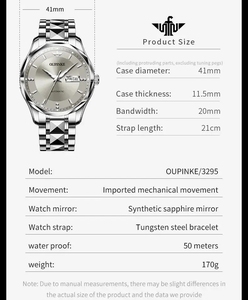 Envío Directo OUPINKE 3295 Reloj para Hombre con Movimiento Automático Importado, Calendario, Semana, Resistente al Agua, Luminoso, Mecánico - Product Image 2