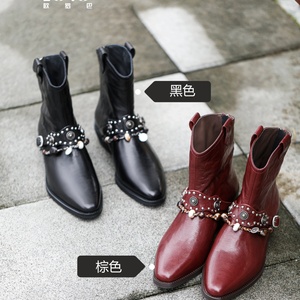 Stivali da Cowboy da <span class=keywords><strong>Donna</strong></span> in Vera Pelle Autunno/Inverno, Punta Affusolata, Tacco Grosso, Cerniera Posteriore, Colore Unico - Product Image 3