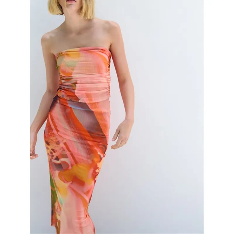Vestiti di moda a tubino Sexy pieghettati in rete 2023 Maxi abito da sera per donna Elegance Party Birthday Dresses