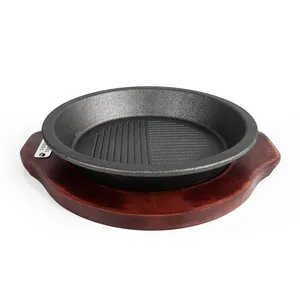 Hot sale cast iron sizzling plate with wooden base