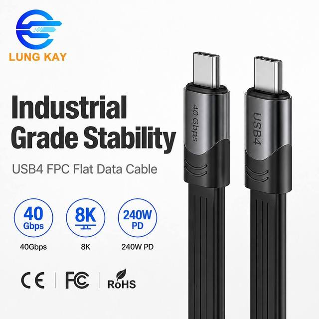 LUNG LUNG KAY Manufacture OEM ODM USB4 FPC USB-C to USB-C 8K 240W PD 40Gbps Data Cable for Projector Laptop HDTV Factory