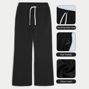 <strong>Men's</strong> Essentials Big &amp; Tall Heavyweight <strong>Fleece</strong> Lined Straight High Waist Cotton Blend Baggy Wide Leg Track <strong>Pants</strong> with Pockets - Product Image 3