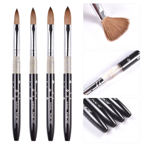 Pinceau Premium pour Nail Art et Extensions, 100% Poils de Kolinsky # 2- # 18 poignées en acrylique noir à virole sertie, luxe classique - Product Image 1