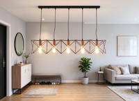 Suspension industrielle linéaire à 5 lumières, cadre en fil métallique géométrique noir, douille E27 or rose, pour îlot de cuisine et salle à manger