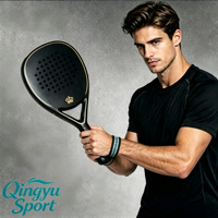 Raquette de padel QINGYU SPORT 3K en carbone, entièrement personnalisée, surface en carbone argenté 3D, finition brillante mate, EVA souple, poids moyen, en stock.