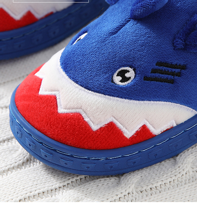 Children's Cotton Slippers Cartoon Shark Indoor Non-slip Warm Household Kids Plush Slippers