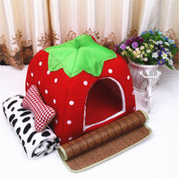 Lit pour animaux de compagnie, maison pour chien et chat, yourte, nid en forme de fraise, tente, niche pour animaux de compagnie, grotte, lit pour dormir, tapis en peluche, lit en coton pour chiot, tente chaude pour l'hiver
