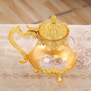 Ensemble de tasses à café et à thé en métal et verre rétro européen plaqué or haut de gamme, résistant au lave-vaisselle et au micro-ondes, vaisselle de luxe - Product Image 2