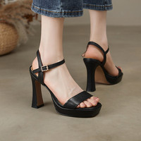 Sandal Wanita Platform Elegan 2026 Musim Panas, Sepatu Kulit Asli Open Toe untuk Pesta, Gaun, Prom, Hak Tinggi 10cm, Sandal Wanita Warna Pink
