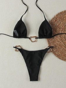 Conjunto de <span class=keywords><strong>bikini</strong></span> de 2 piezas para mujer, sexy, liso, con blusa de chifón cruzada para la playa y falda, con almohadillas en el pecho - Product Image 4