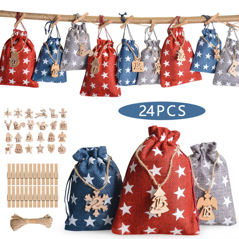 24 bags + 24 clip tags + 10m hemp rope