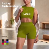 Geripptes 2-teiliges Yoga-Set für Damen: Cut-Out Tank Top & High Waist Scrunch Butt Shorts – Sommer-Gym-Set, direkt vom Hersteller anpassbar