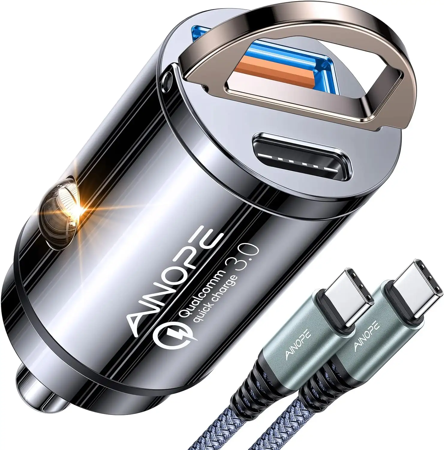 AINOPE 2024 PD 3.0 pengisi daya mobil, desain baru Mini portabel 90W USB C pengisian daya cepat untuk ponsel