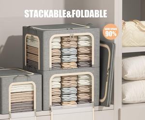 Cubo de almacenamiento plegable gris claro de 40L, cremalleras de ventana transparentes, asas duraderas, 3 aberturas, marco de <span class=keywords><strong>Metal</strong></span>, contenedores de almacenamiento de ropa 3 - Product Image 2