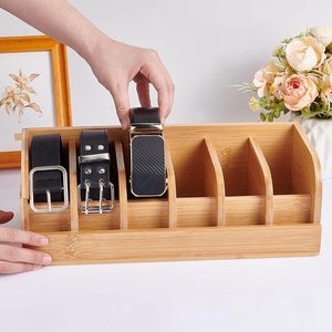 Belt <strong>Organiser</strong> <strong>Box</strong> Made of Bamboo with 6 Dividers, Sturdy Wooden Display Case for Men's Belts, Versatile Belt Stand - Product Image 1