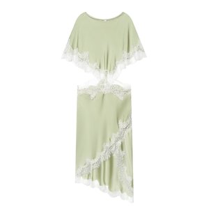 Abito <span class=keywords><strong>midi</strong></span> asimmetrico da donna 2026, nuovo modello casual alla moda con cuciture in pizzo, abito retrò chic a maniche corte. - Product Image 1