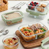 Boîte de conservation alimentaire en verre résistant à la chaleur, couvercle en verre trempé hermétique avec boucle en PP, compatible micro-ondes, boîte de rangement alimentaire pour la cuisine, OEM