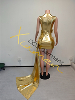 Robe de Club Ocstrade Or Brillant avec Strass, Transparente et Sexy, Col Rond, Sans Manches, Coupe Ajustée, Froncée, Robe Courte de Bal pour Fête