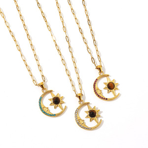 Stainless Steel Titanium Necklace Moon <b>Star</b> <b>Design</b> 18k Gold Plated High Polished European American Style Gift Jewelry - Product Image 3