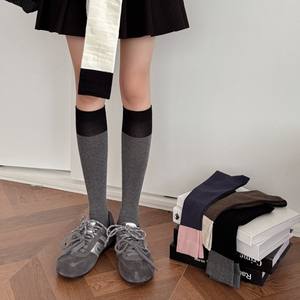 Chaussettes au-dessus du genou à tube long noir et gris de style printemps et automne pour femmes, chaussettes de mollet - Product Image 4