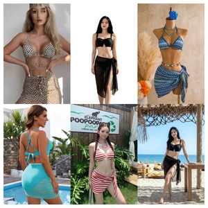 New and Original Women Floral Print <b>Bikini</b> Set Halter Top Asymmetric Skirt Bottom Stretch Swimwear <b>3</b> <b>Piece</b> Spandex Polyester - Product Image 4