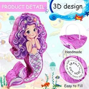 Pirottoli a Tema Sirena per Bambini, Piñata di Carta <span class=keywords><strong>e</strong></span> Articoli per la Tavola, Decorazioni di Compleanno, Coriandoli Riempibili per Gadget per Feste - Product Image 2