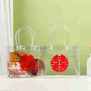 Le Ming Pvc Transparent Tote <b>Bags</b> <b>Clear</b> Plastic Shopping <b>Bags</b> For Beverage Packaging 3 Sizes Available - Product Image 2
