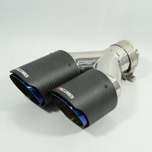 FAIZJUNBEN 車用ユニバーサルマットデュアルカーボンファイバーエキゾーストチップ バーントブルーマフラーチップ カーボンファイバーチップ カーアクセサリー - Product Image 1