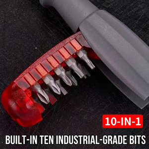 11 In 1 Multipurpose Ratcheting <b>Screwdriver</b> Set With Interchangeable Bits Chrome Finish Plastic Handle Anti Slip Texture Diy - Product Image 3